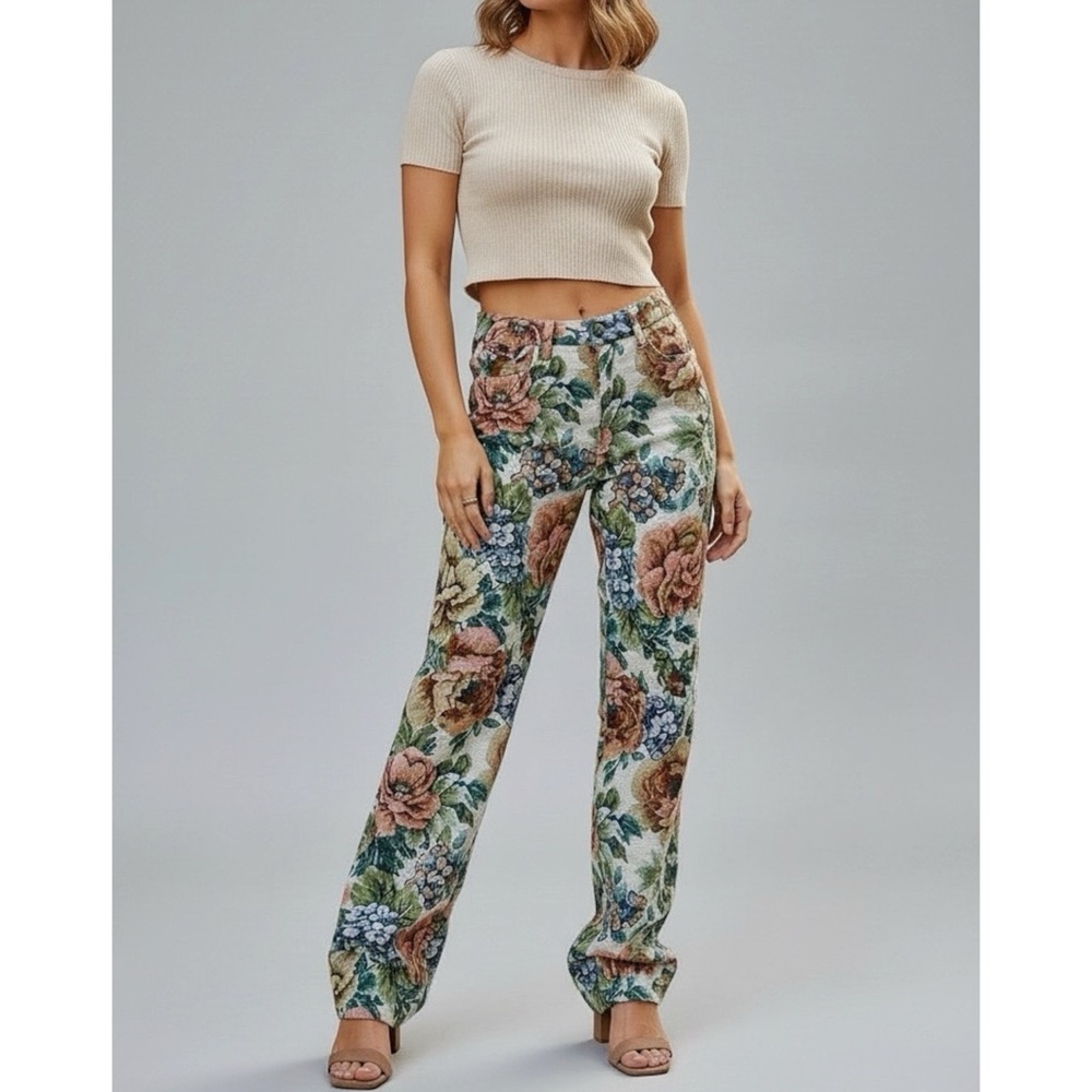 JADED LONDON Woven Vintage Floral Jeans, Multi, 34”